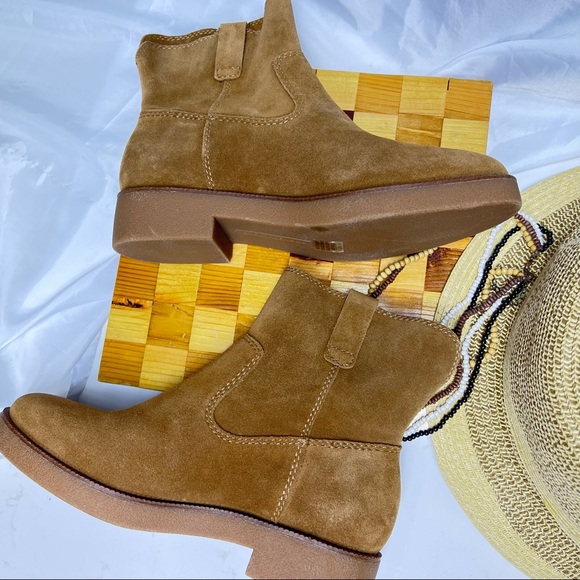 Lucky Brand Rhetty Soft Suede Leather Mid High Carmel Booties - NWOT! Si… - Picture 8 of 17